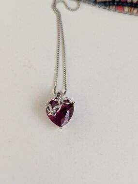 Heart-Shaped Ruby Red Crystal butterfly Pendant Necklace